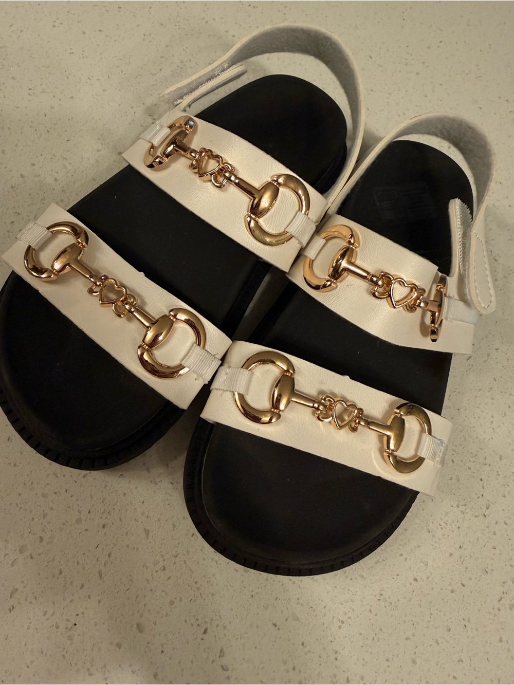 Girls White Sandals with Gold Heart Accent